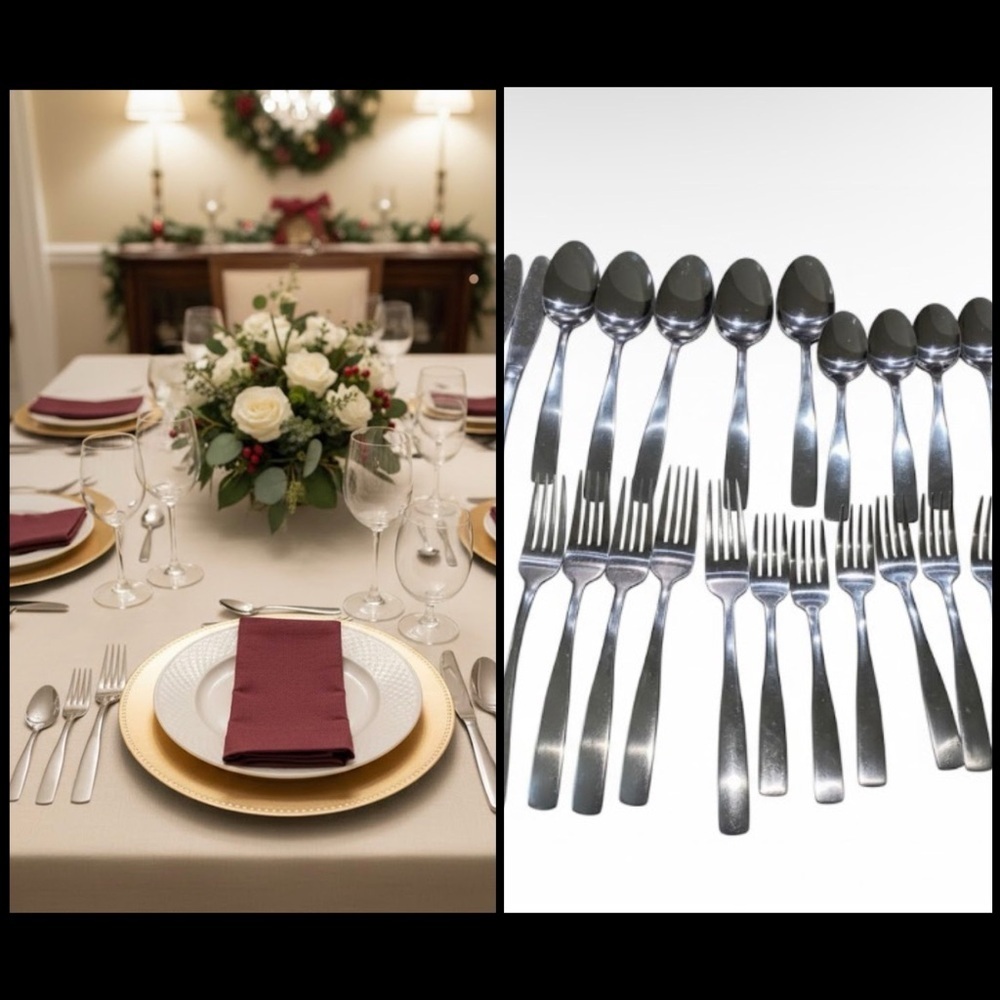 Cambridge/Stainless China 29 Piece Flatware Set 5 Knives 12 Spoons 12 Forks